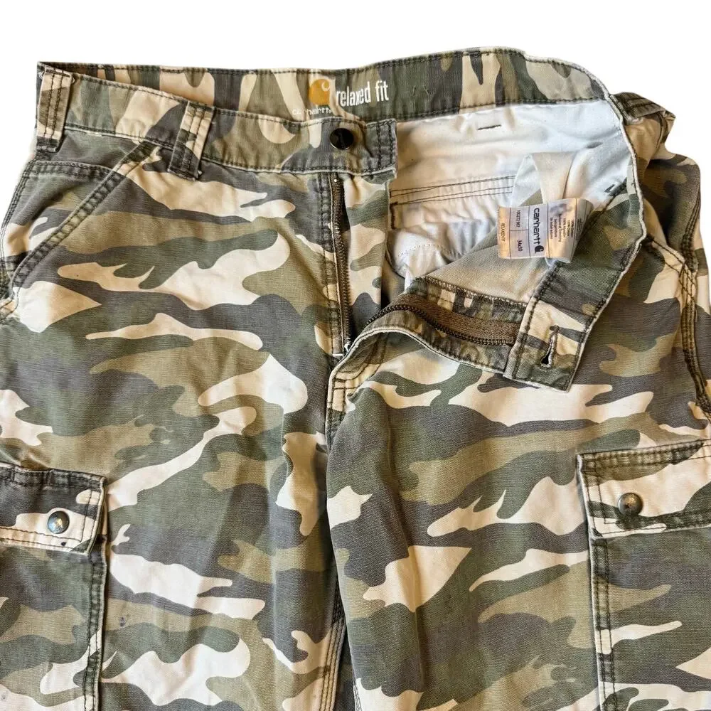 Carhartt Distressed Camo Cargo Pants Men’s Relaxed Fit Gorpcore Workwear - 34x30